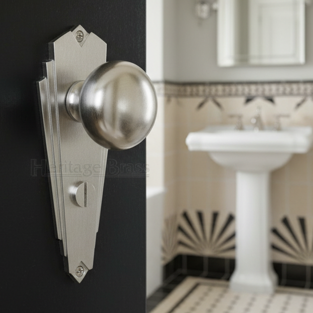 Broadway Satin Chrome Bathroom Door Knob Set