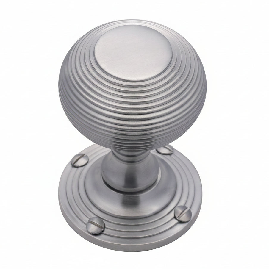 Satin Chrome Reeded Mortice Door Knob Set 55mm