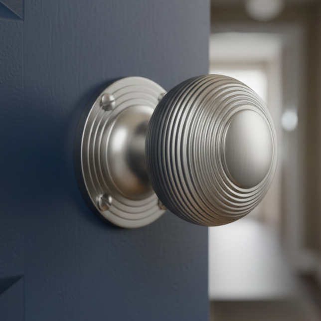 Satin Chrome Reeded Mortice Door Knob Set 55mm
