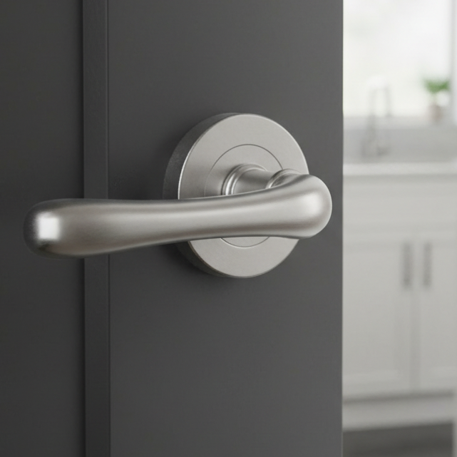 Donna Satin Chrome Shaped Lever on Rose Set