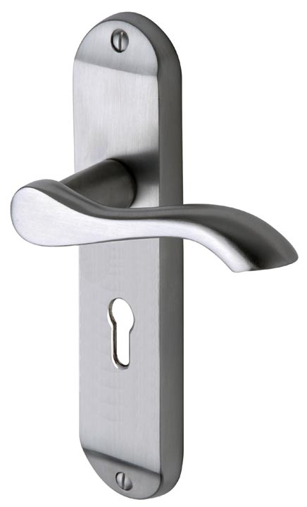 Aurora Satin Chrome Scroll Lever Keyhole Door Handles