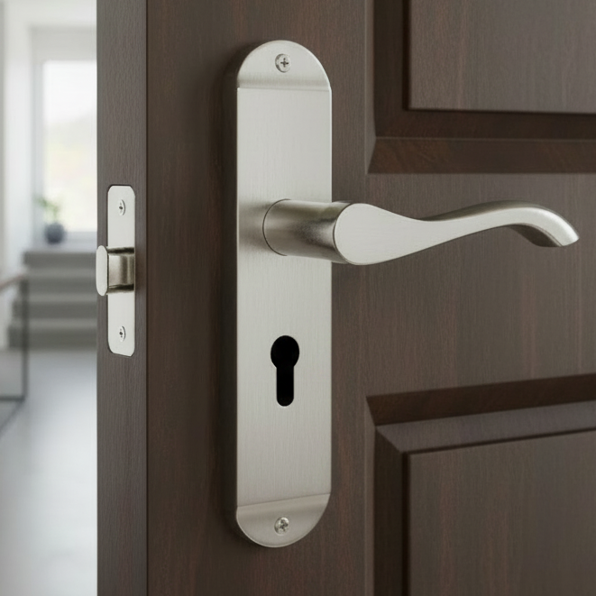 Aurora Satin Chrome Scroll Lever Keyhole Door Handles