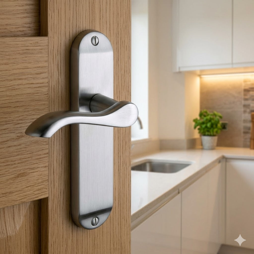 Aurora Satin Chrome Scroll Lever Latch Door Handles