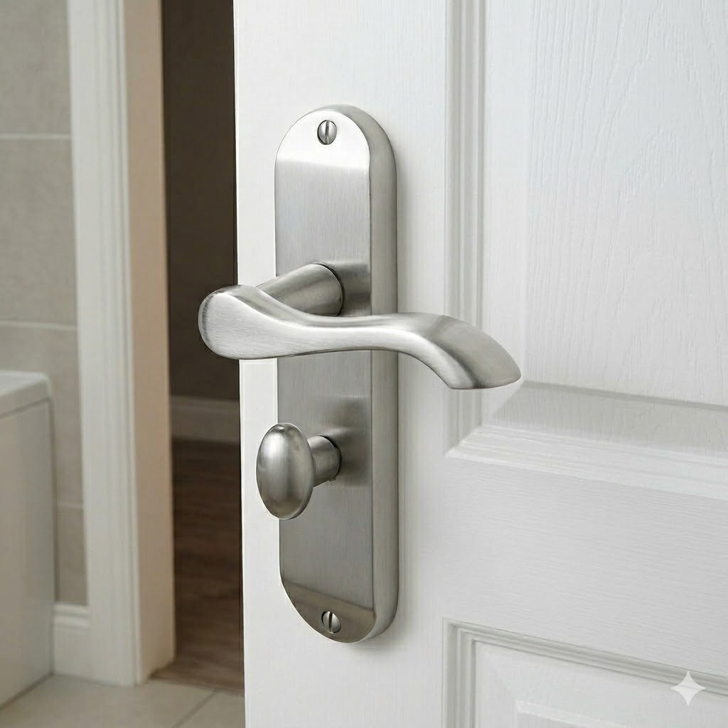 Aurora Satin Chrome Scroll Lever Bathroom Door Handles
