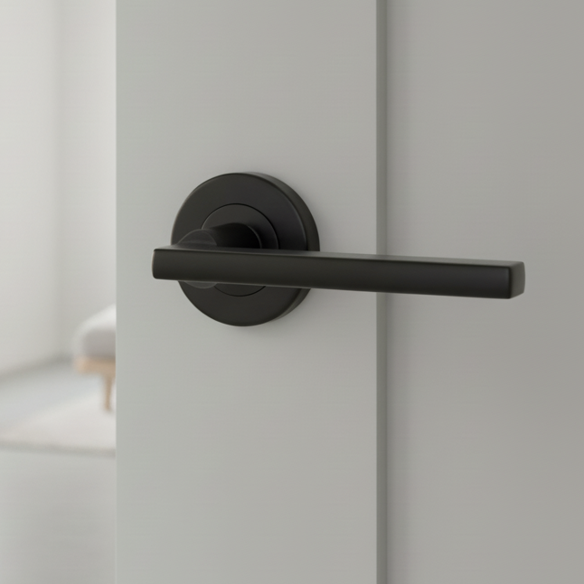 Sorrento SC-7580-BLK Vector Matt Black Lever on Rose Door Handles