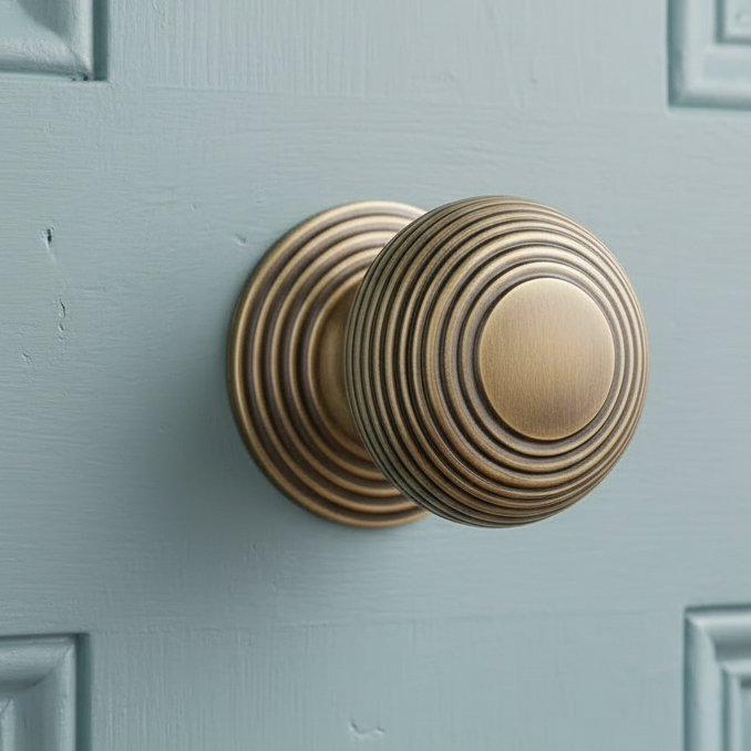 Heritage RR906 Antique Brass 76mm Reeded Centre Door Knob