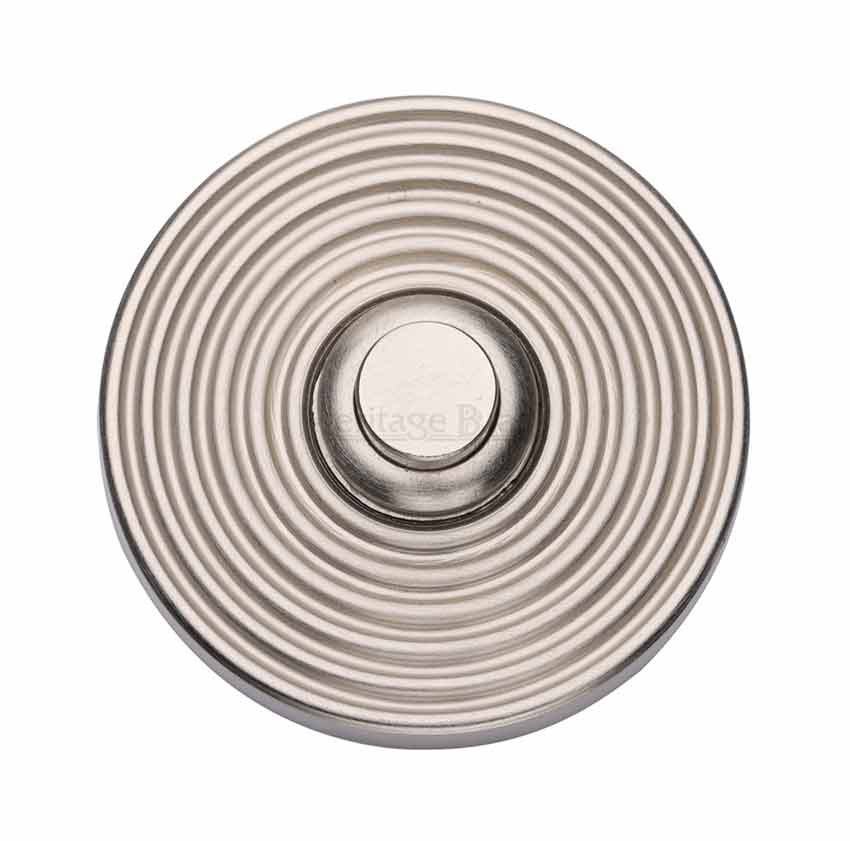 Heritage RR1186 Satin Nickel Reeded Bell Push 53mm