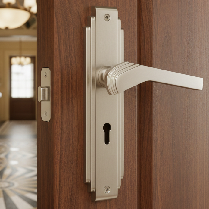 Tiffany Satin Nickel Art Deco Lock Handles