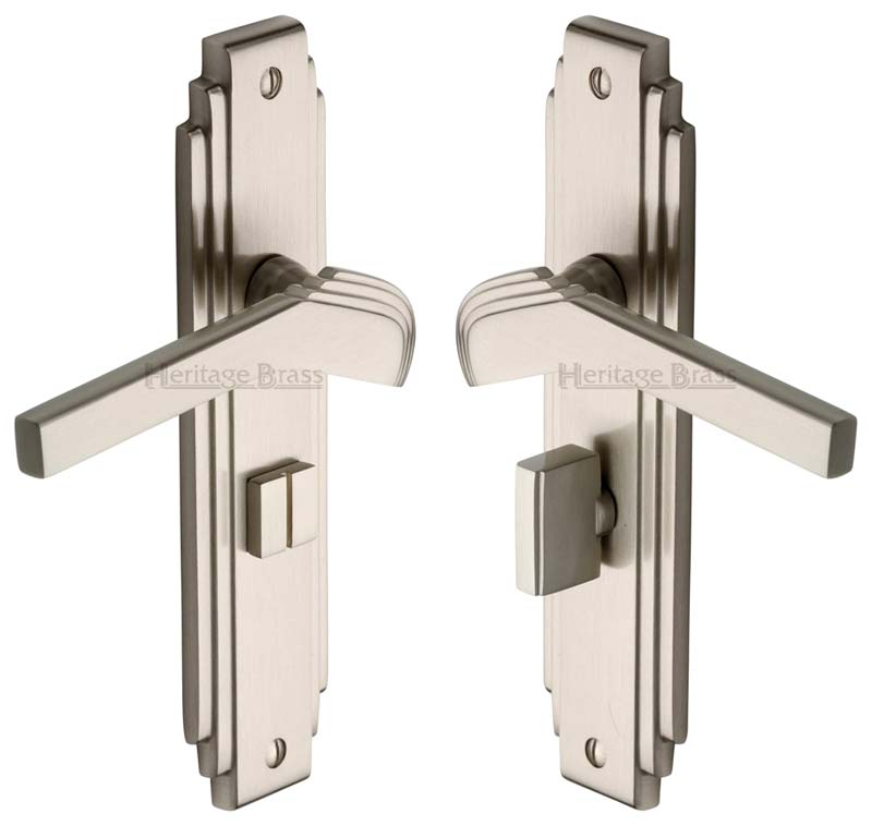 Tiffany Satin Nickel Art Deco Bathroom Handles