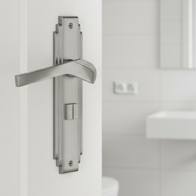 Tiffany Satin Nickel Art Deco Bathroom Handles