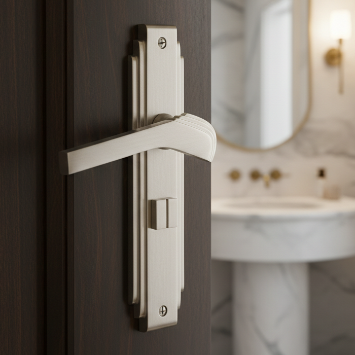 Tiffany Satin Nickel Art Deco Bathroom Handles