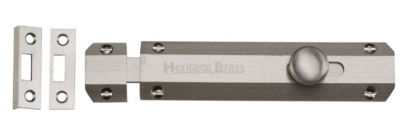 Satin Nickel Victorian Flat Door Bolt 6in