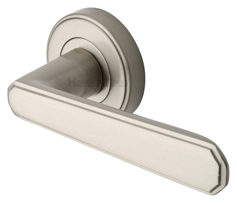 Satin Nickel Century Lever On Rose Door Handles