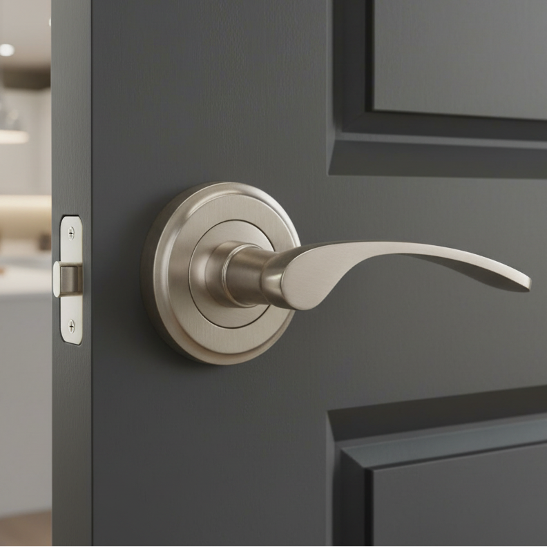 Satin Nickel Sophia Lever On Rose Door Handles