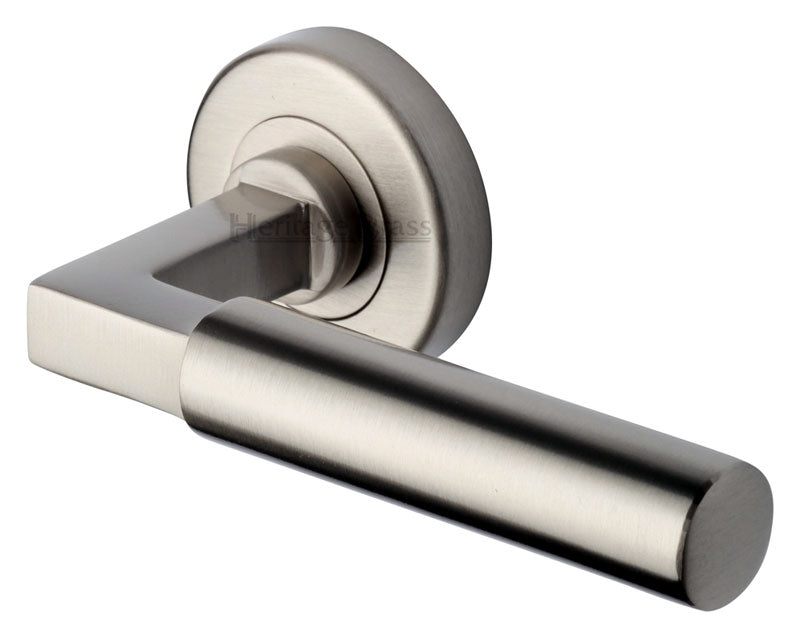 Satin Nickel Bauhaus Lever On Rose Door Handles