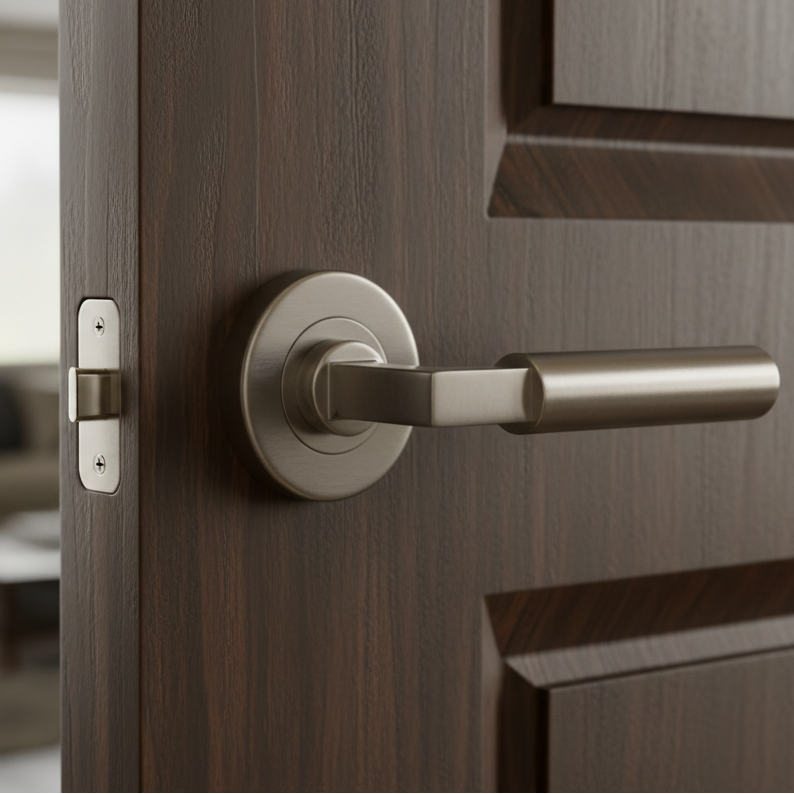 Satin Nickel Bauhaus Lever On Rose Door Handles