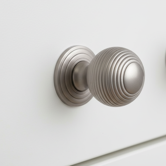 Satin Nickel Reeded Cupboard Knob 32mm