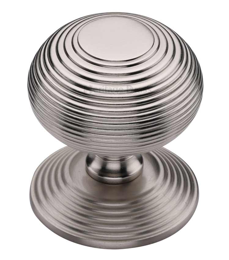 Heritage RR906 Satin Nickel 76mm Reeded Centre Door Knob