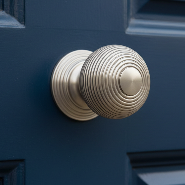 Heritage RR906 Satin Nickel 76mm Reeded Centre Door Knob