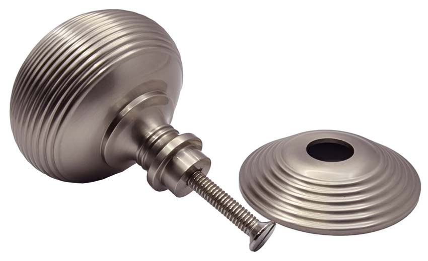 Heritage RR906 Satin Nickel 76mm Reeded Centre Door Knob