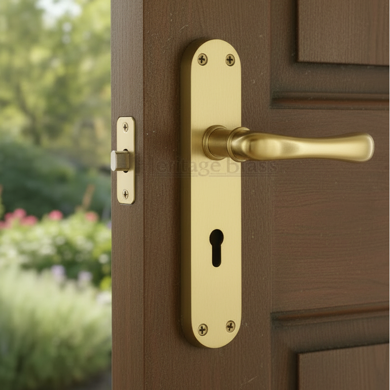 Heritage LUN5300 Satin Brass Luna Lock Door Handles