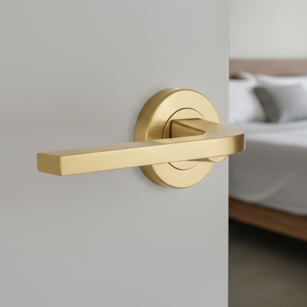Heritage V2015 Satin Brass Bellagio Lever on Rose Handles