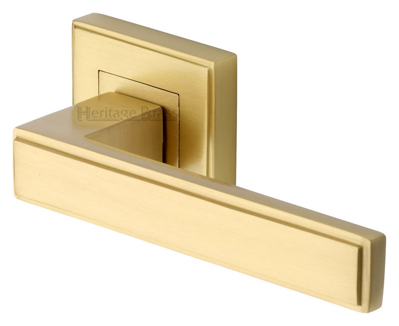 Heritage DEC5430 Satin Brass Linear Lever on Rose Handles