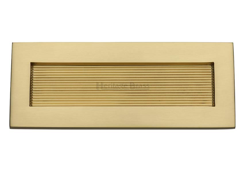 Heritage RR852 Satin Brass Reeded Letter Plate 254x101mm