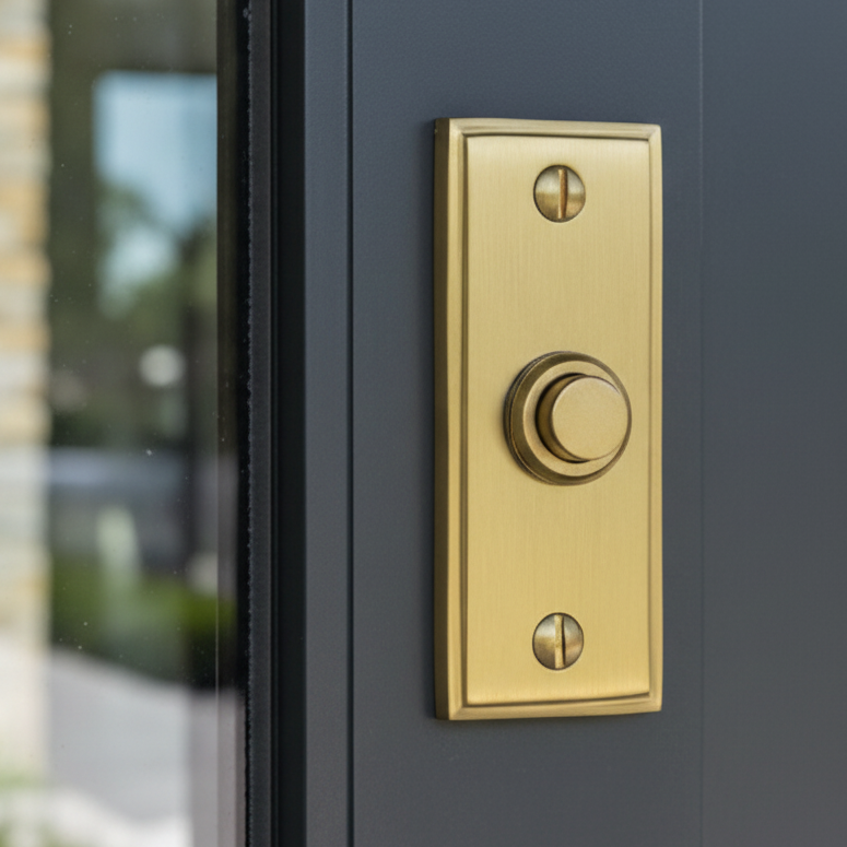 Heritage V1180 Satin Brass Bell Push 83x33mm