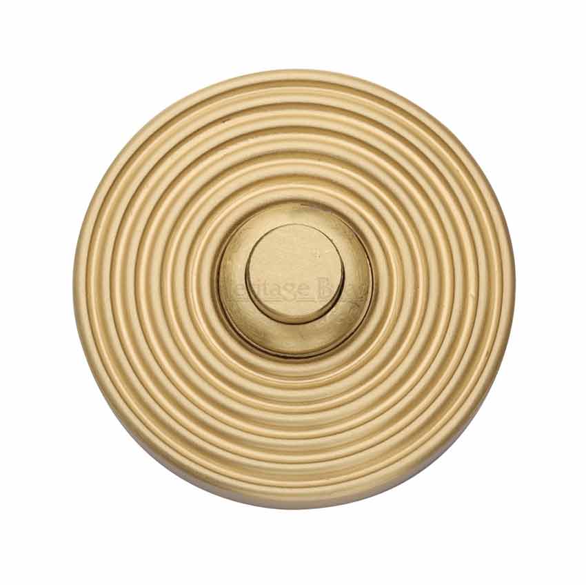 Heritage RR1186 Satin Brass Reeded Bell Push 53mm