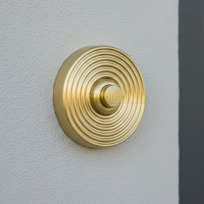 Heritage RR1186 Satin Brass Reeded Bell Push 53mm