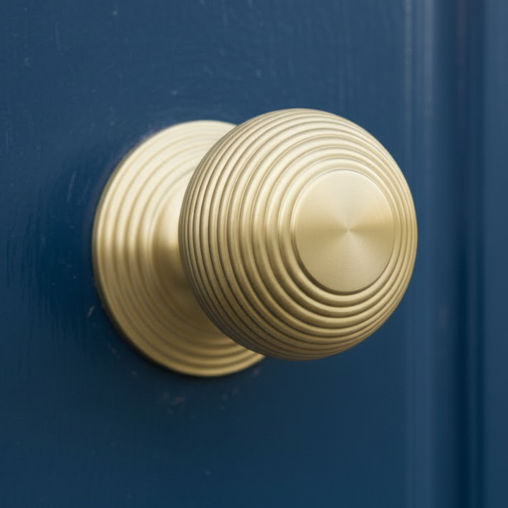 Heritage RR906 Satin Brass 76mm Reeded Centre Door Knob