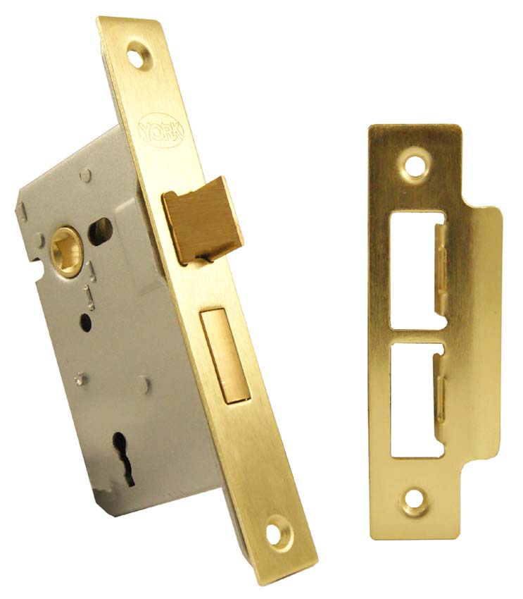 York 3 Lever Mortice Sashlock 2.5in (65mm) Satin Brass