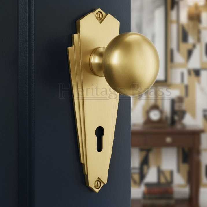 Heritage BR1800 Satin Brass Broadway Knob on Lock Plate
