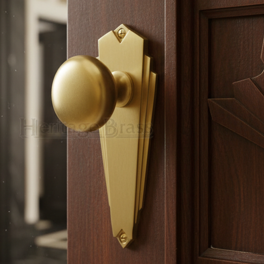 Heritage BR1810 Satin Brass Broadway Knob on Latch Plate