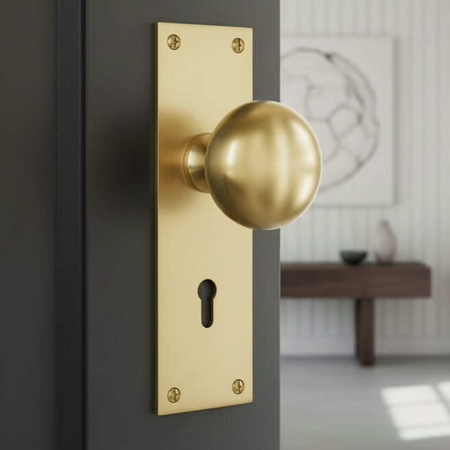 Heritage BAL8500 Balmoral Satin Brass Knob on Lock Plate