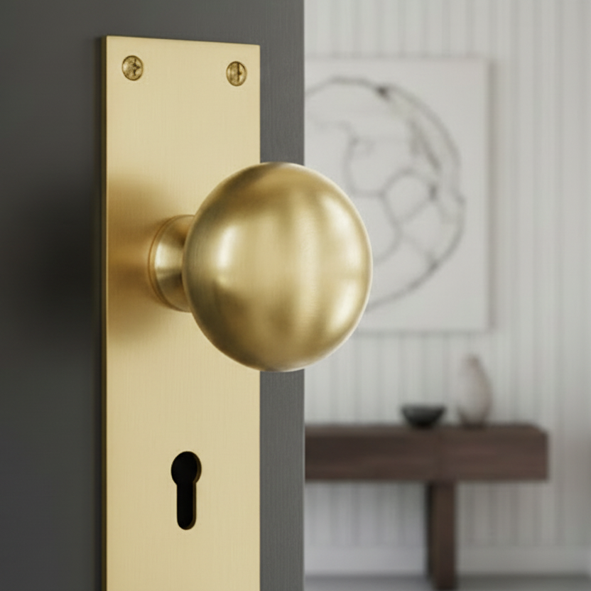 Heritage BAL8500 Balmoral Satin Brass Knob on Lock Plate