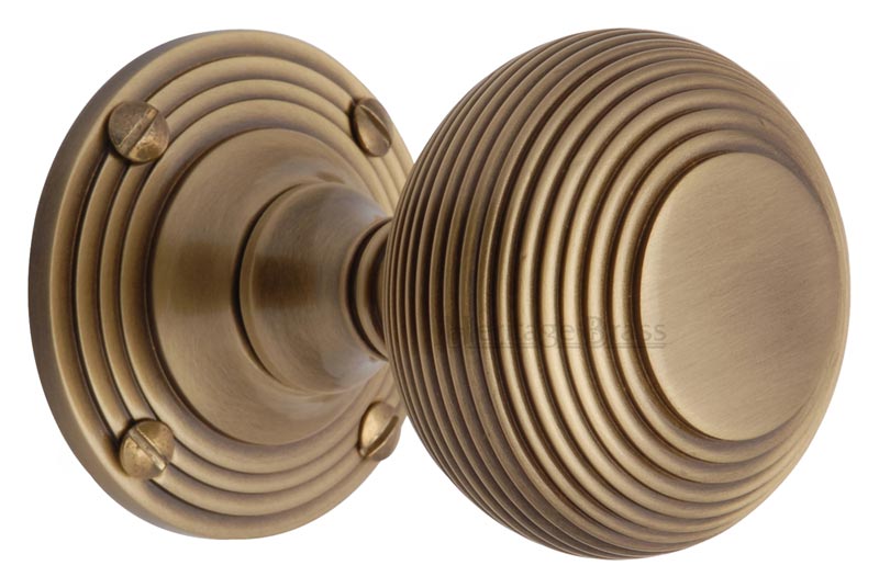 Heritage V971 Antique Brass Reeded Door Knobs 60mm