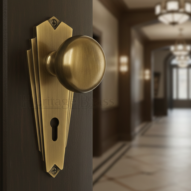 Heritage BR1800 Antique Brass Broadway Knob on Lock Plate