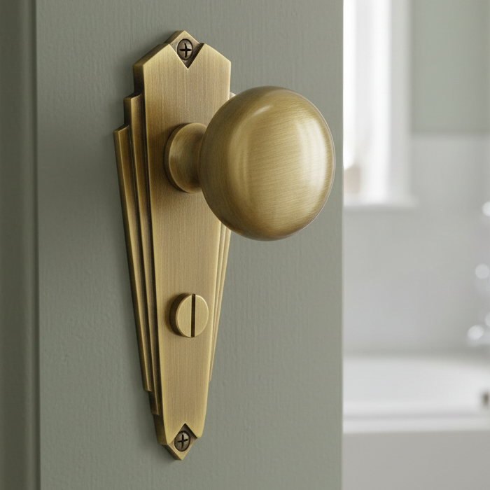 Heritage BR1830 Antique Brass Broadway Knob on Bathroom Plate