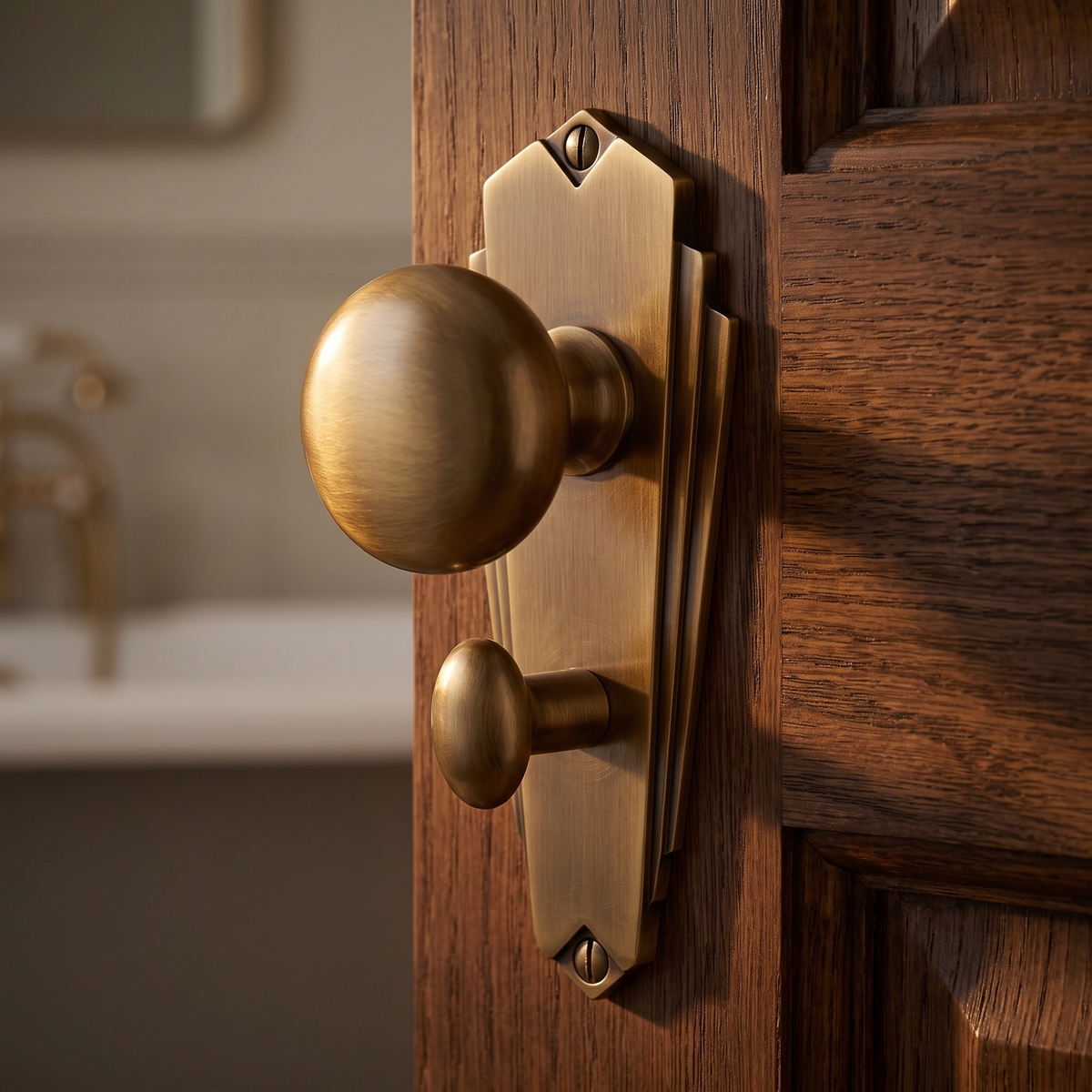Heritage BR1830 Antique Brass Broadway Knob on Bathroom Plate