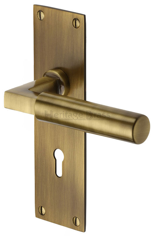 Heritage BAU7300 Antique Brass Bauhaus Lock Handles