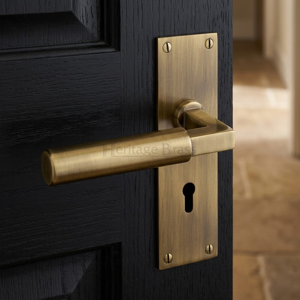 Heritage BAU7300 Antique Brass Bauhaus Lock Handles