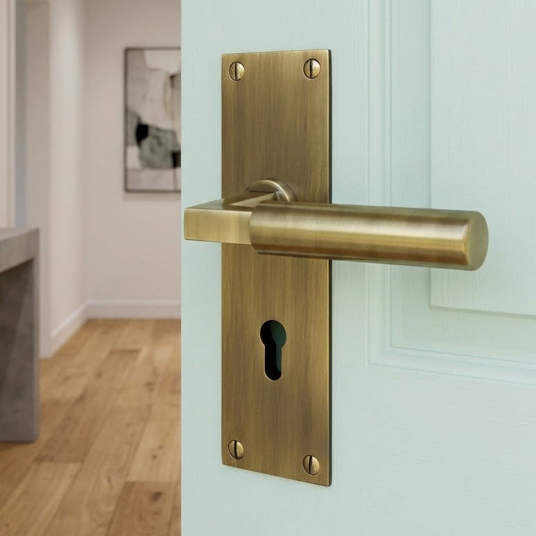 Heritage BAU7300 Antique Brass Bauhaus Lock Handles