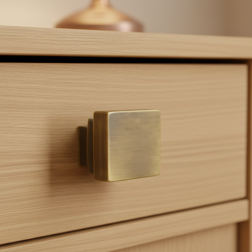 Heritage C3672 Antique Brass Square Cupboard Knob 32mm