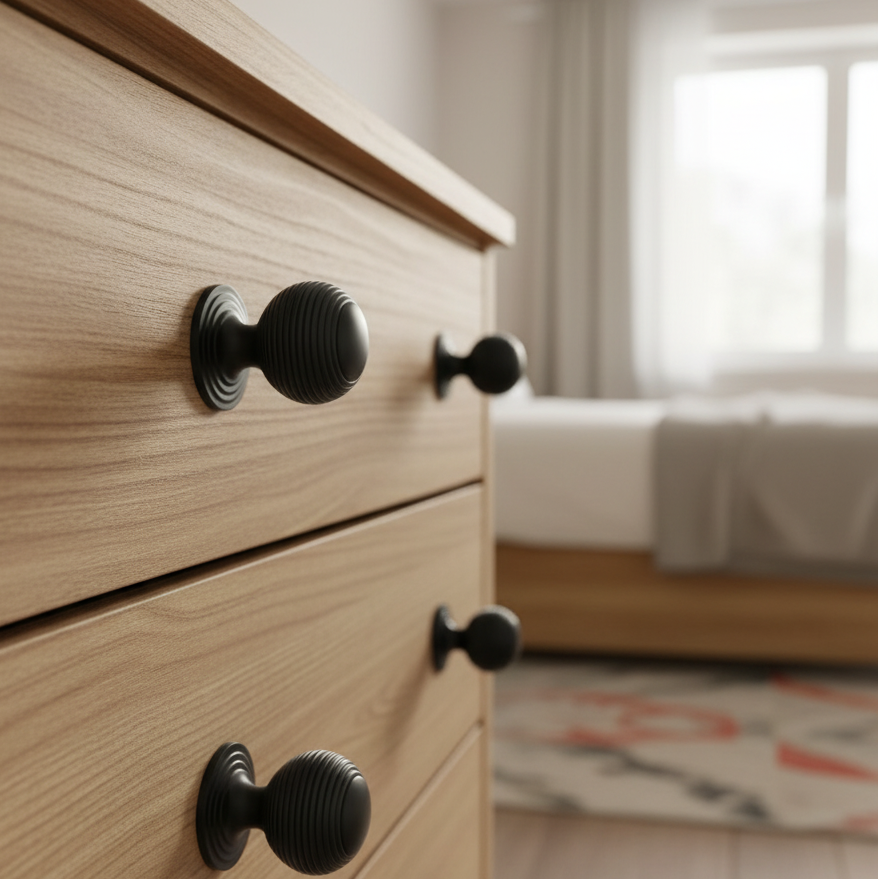 Heritage Matt Black Reeded Cabinet Knob 32mm V973