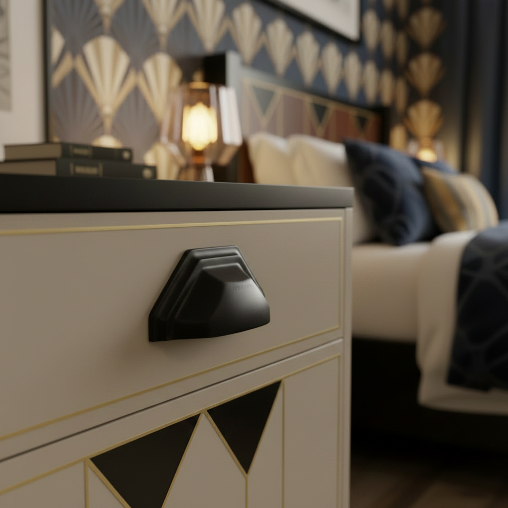 Heritage Matt Black Deco Cabinet Drawer Pull C2768