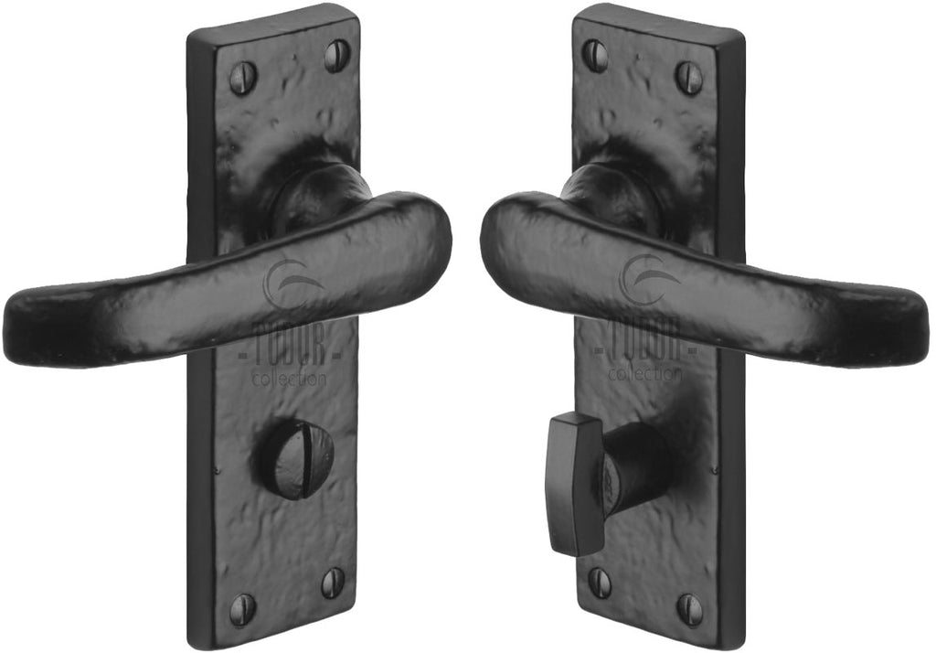 Tudor Windsor Black Antique Iron Straight Lever Bathroom Door Handles