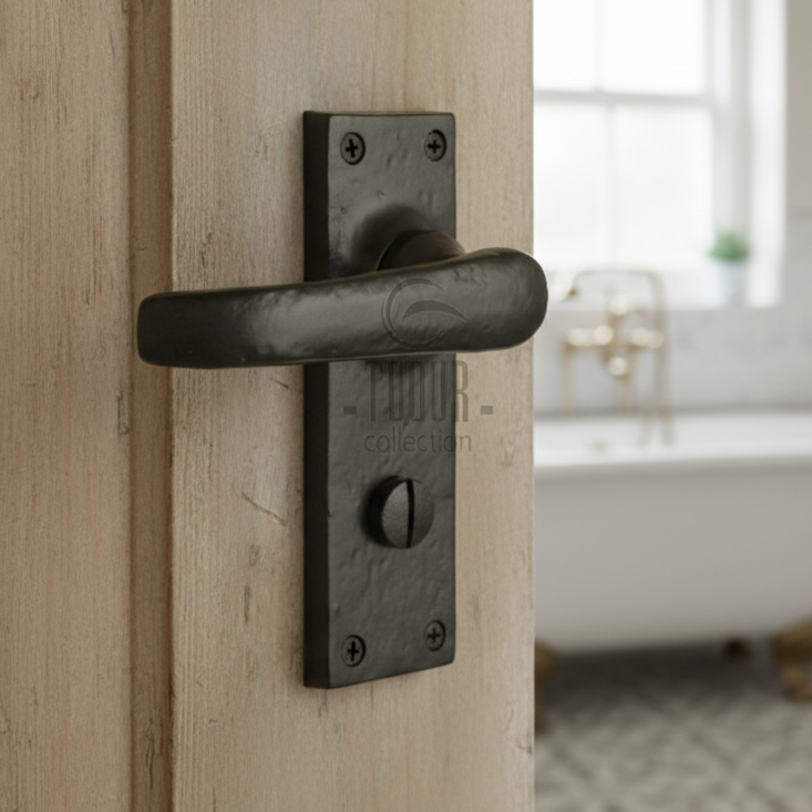 Tudor Windsor Black Antique Iron Straight Lever Bathroom Door Handles