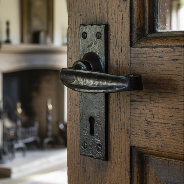 Tudor Wellington Black Antique Iron Keyhole Door Handles